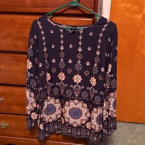 Emery Rose long sleeve tunic EUC size 4xl long sleeve navy blue with pattern